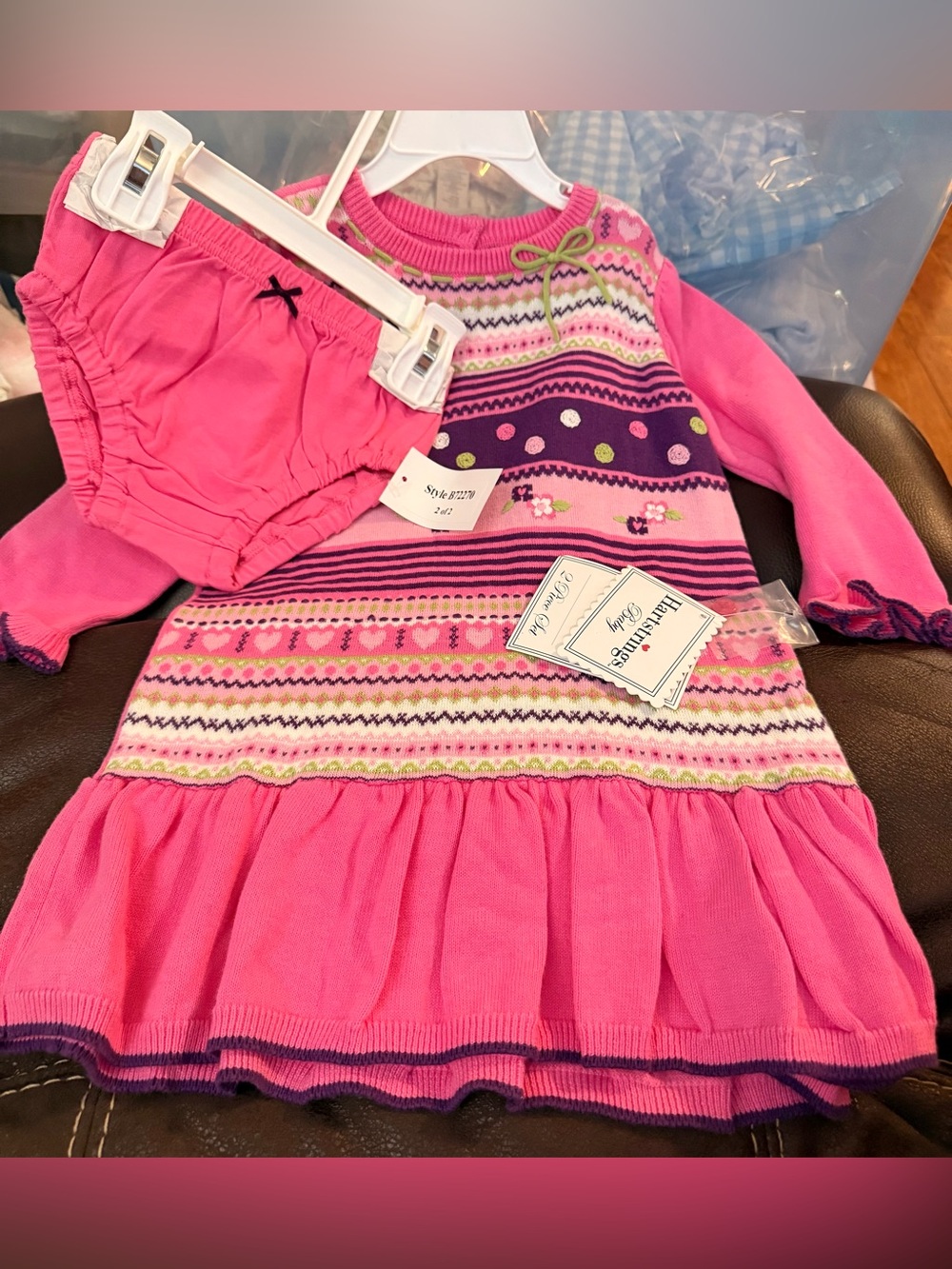NWT Hartstrings Baby Girls' Pink Knit Sweater Dress with Bloomers 18mth Cotton